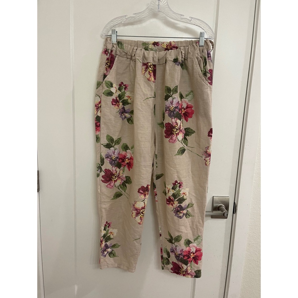 Kaktus Linen Floral Italian Pants Euro Chic‎ Cottagecore Summer Gardening